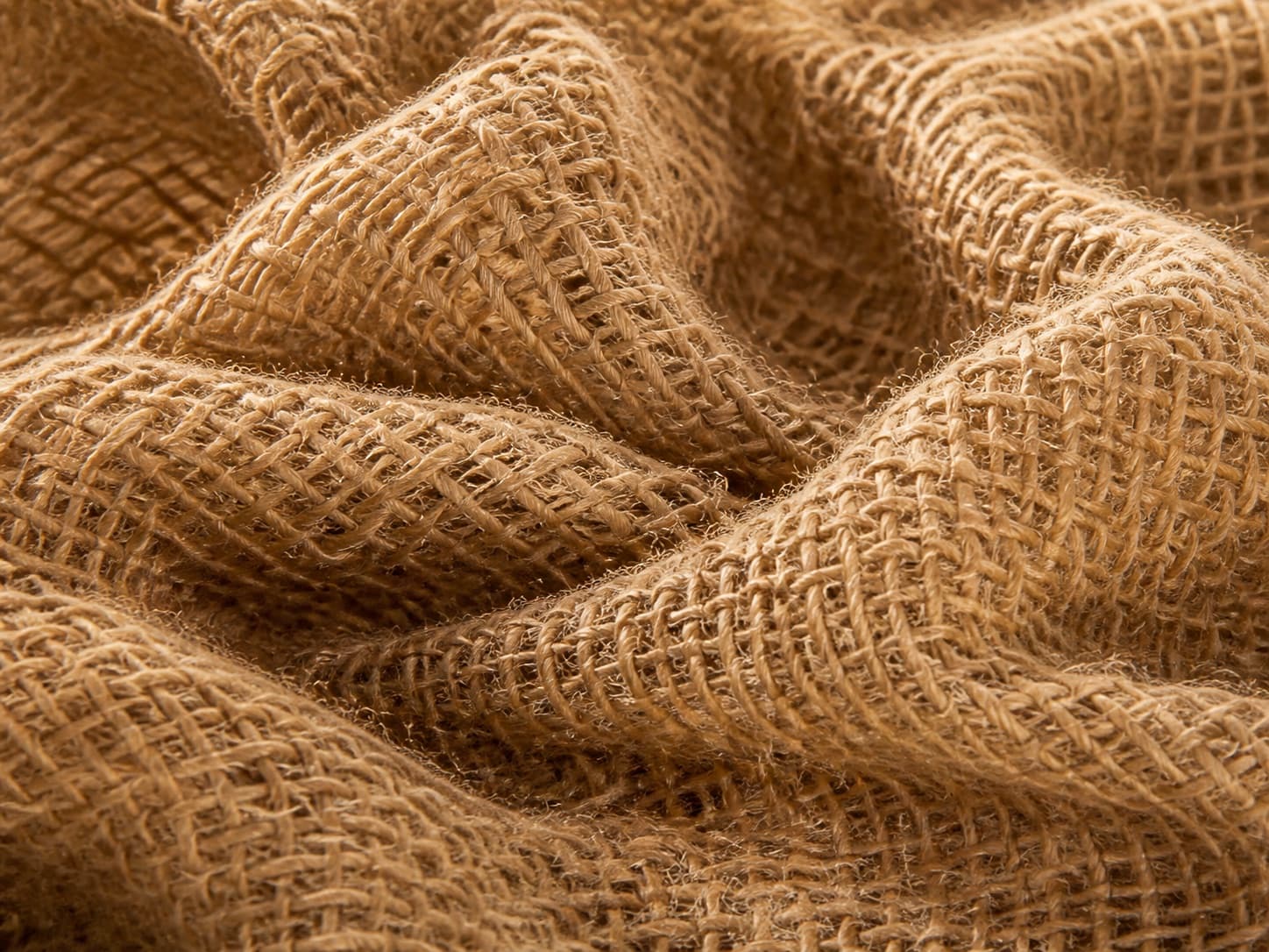 Close-up of coarse natural jute textile fibers