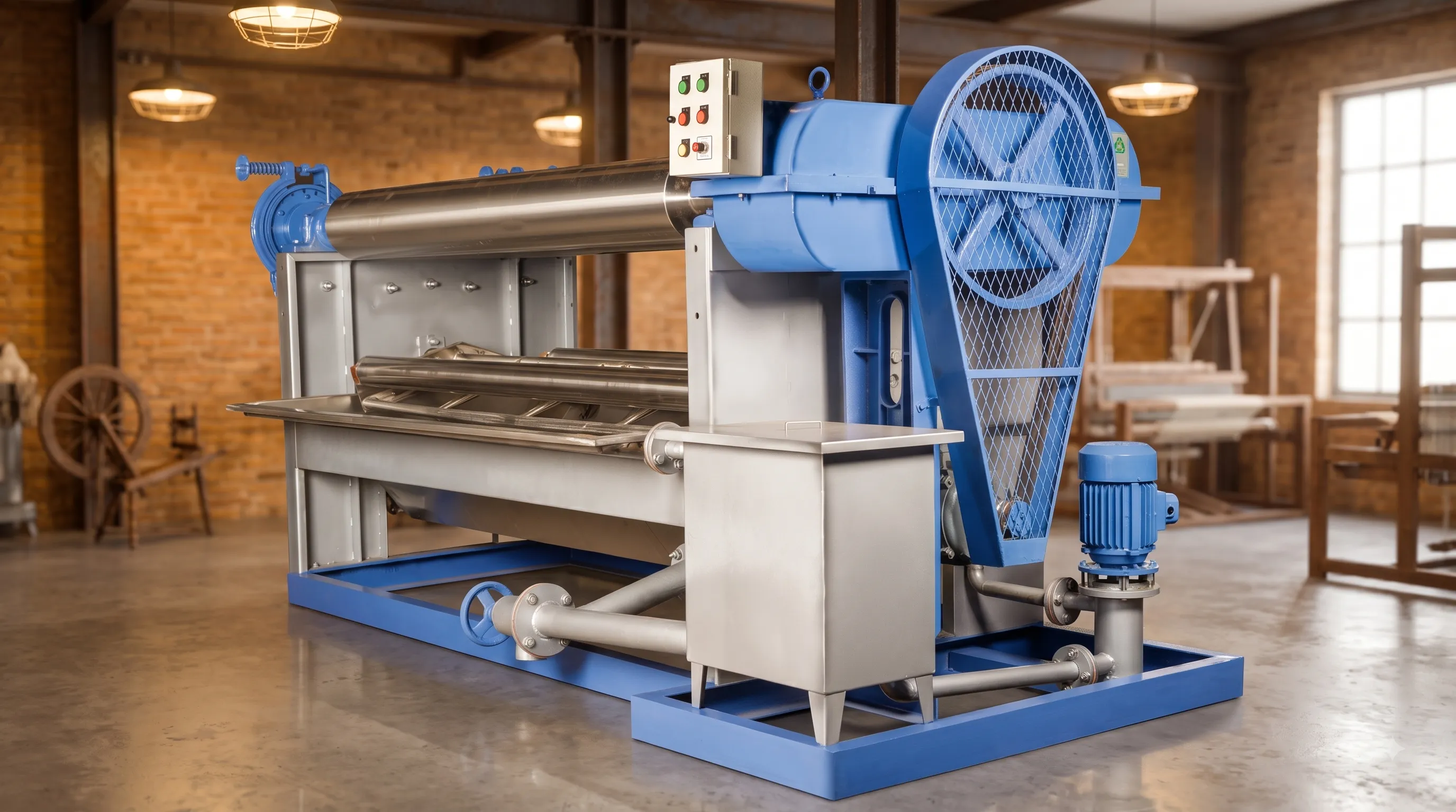 Semi-Automatic Classic Jigger inside a textile manufacturing workshop